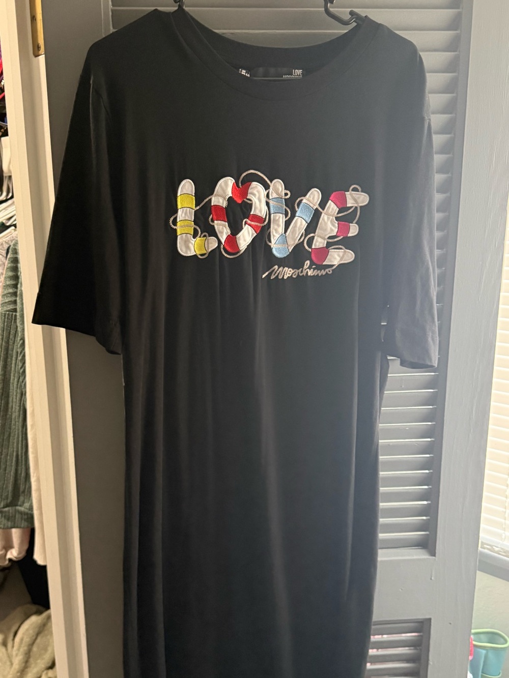 Moschino Black Tee Midi Dress with Multicolor 'LOVE' Graphic